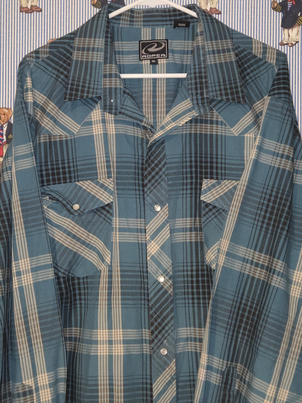 Roper Teal Mens 3XL Plaid Western Pearl Snap Shirt